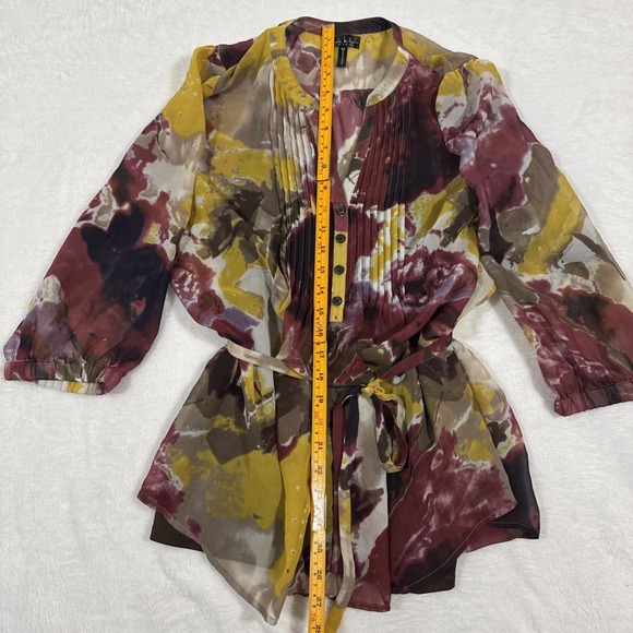 Nicole Miller 3/4 Sleeve Watercolor Blouse Flowy Medium - Picture 9 of 15